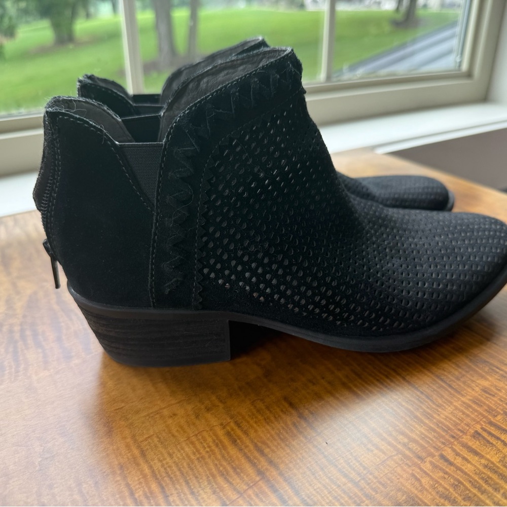 Earth Black Perforated Ankle Booties